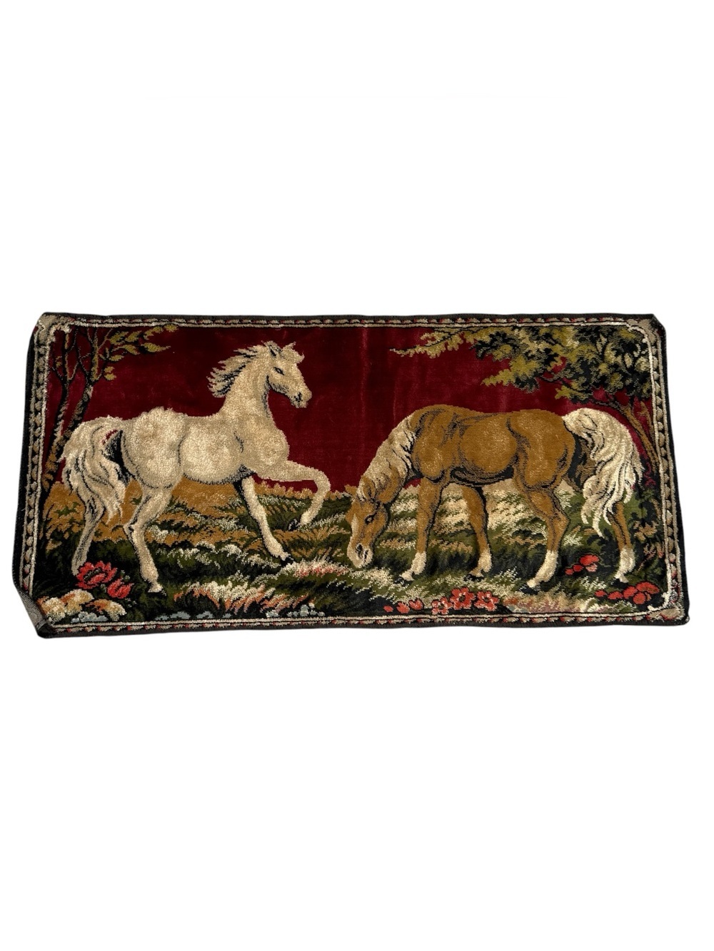 Vintage Horse Tapestry Wall Hanging Equestrian Rug Western Ranch Decor 38x19.5”